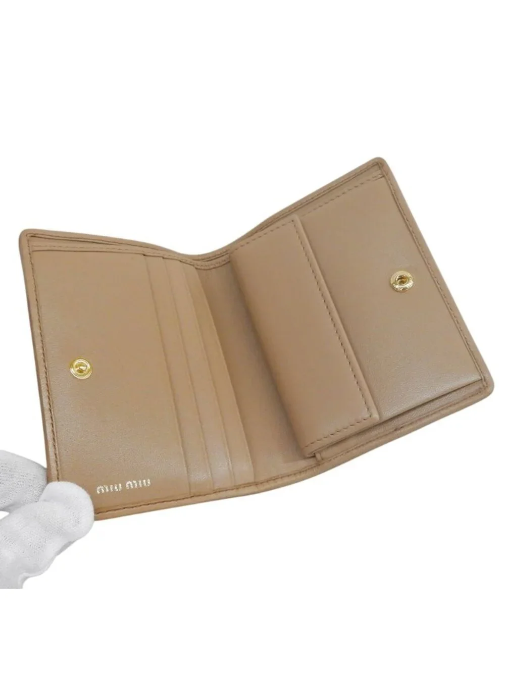 Miu Miu Matelasse Bifold Wallet Compact Pink Beige Inside Like